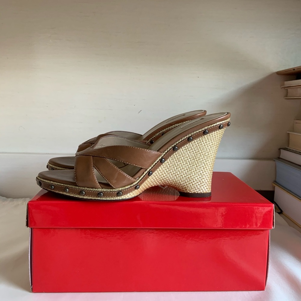 Anne Klein Wedge Leather Strap Sandal